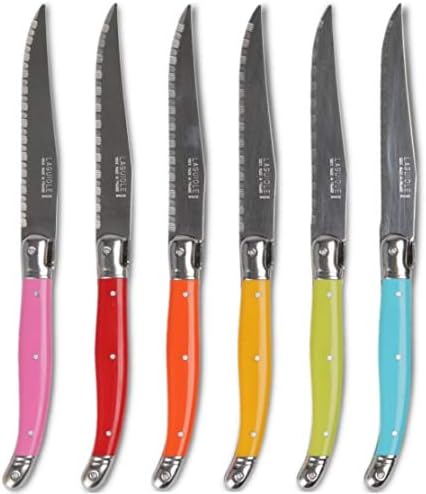 Andre Verdier Laguiole Debutant 6 Piece Steak Knife Set, Fan Mix, Made In France