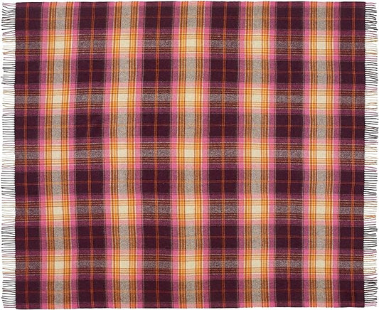 Moon Wool Plaid Throw Blanket, Pure New Wool, Winterton Burgundy, Made in UK