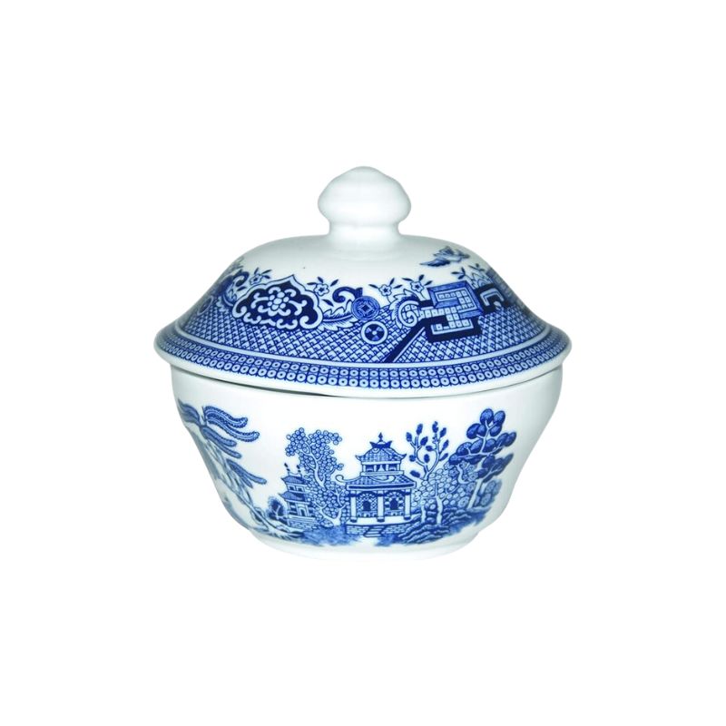 Churchill Blue Willow Fine China Earthenware Covered Sugar Bowl 5.5", Made In England