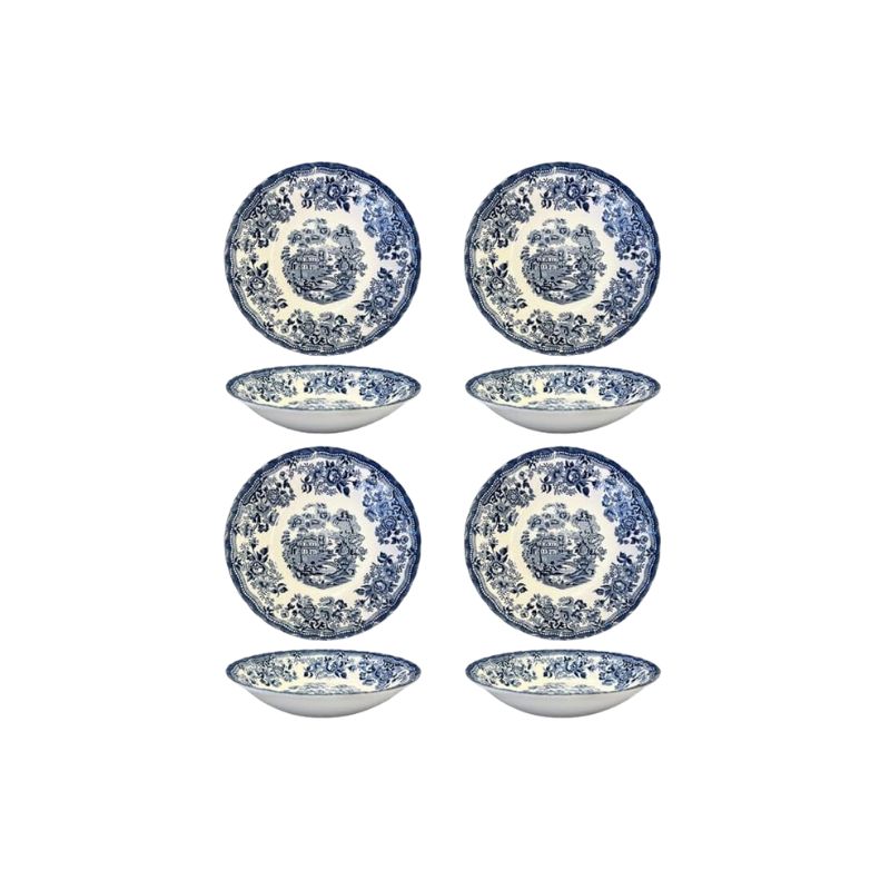 Churchill New Royal Wessex Tonquin Blue Chelsea 9" Pasta Bowl - Set of 4, Made in England