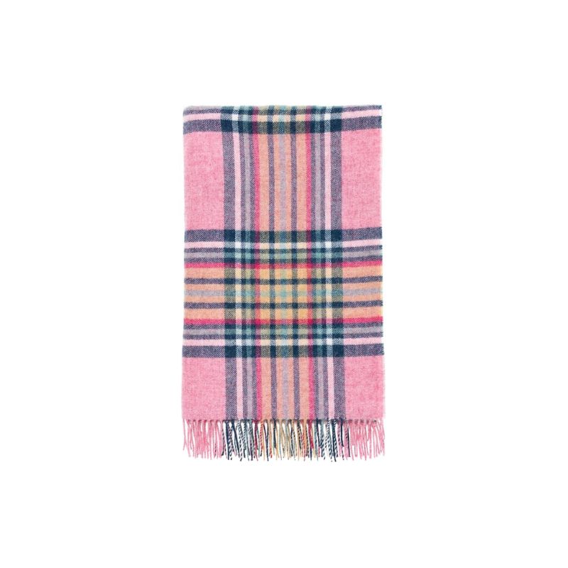 Moon Wool Plaid Throw Blanket, Pure New Wool, St Ives Pink, Made in UK