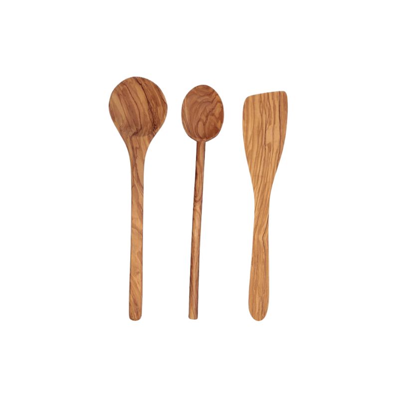 Scanwood Olive Wood Utensil Spatula Spoon Ladle 3 Piece Set 12 Inch