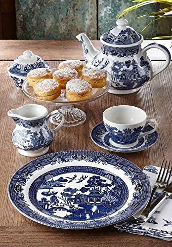 Churchill Blue Wollow 4 Teacup and 4 Saucer Set, Made in England