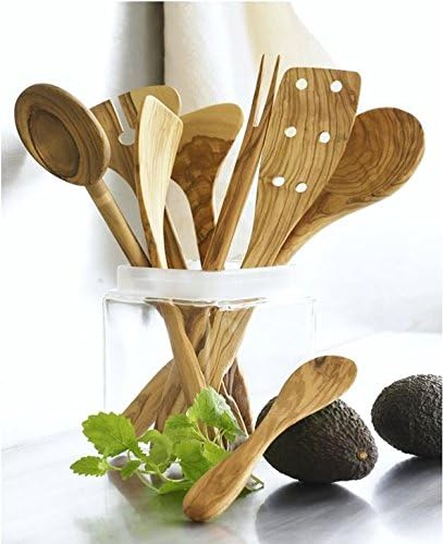 Scanwood Olive Wood Utensil Spatula Spoon Ladle 3 Piece Set 12 Inch