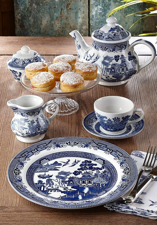 Churchill Blue Willow Dinner Plates, Salad Plates and Coupe Bowls 12 Piece Dinnerware Set, Made In England